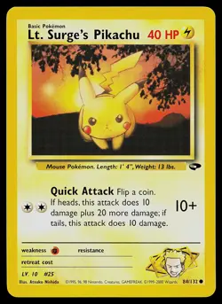 Pokemon Card - Lt. Surge's Pikachu Gym Challenge 84/132 Common Non Holo - Image 1