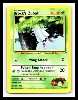 💥 Brock's Zubat Gym Heroes Non Holo # 74/132 Pokemon Vintage - Image 1