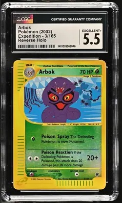 Arbok Pokemon 2002 English Expedition 3/165 Reverse Holo Rare - CGC 5.5 - Image 1