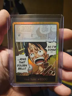One Piece TCG GOLD Don!! Ring That Golden Bell Gold Foil Monkey D. Luffy OP15 - Image 1