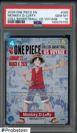 2026 One Piece EN College Basketball US Voyage #055 Monkey D Luffy PSA 10 - Image 1