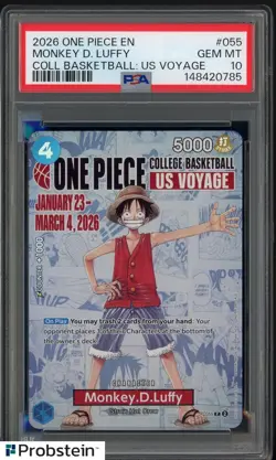 2026 One Piece EN College Basketball US Voyage #055 Monkey D Luffy PSA 10 - Image 1