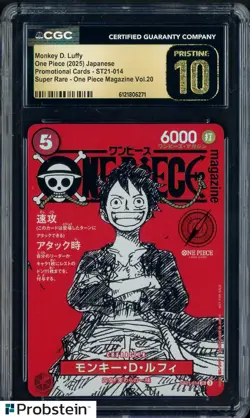 2025 One Piece JPN ST21 Promo Magazine Vol.20 014 Monkey D Luffy CGC 10 PRISTINE - Image 1