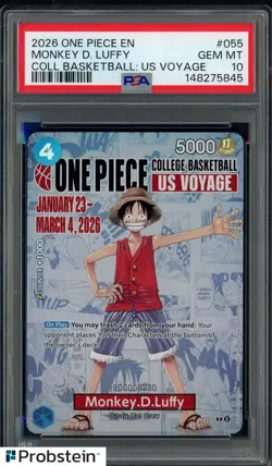 2026 One Piece EN College Basketball US Voyage #055 Monkey D Luffy PSA 10 - Image 1