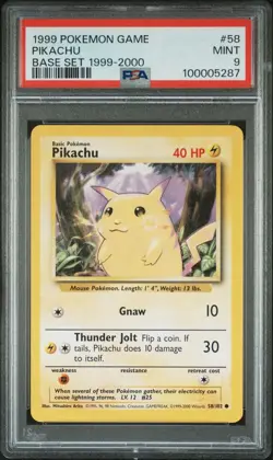 PSA 9 Pikachu 58/102 Base Set 4th print 1999-2000 Graded Pokemon Card - Image 1