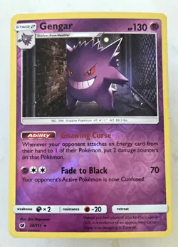 Pokemon TGC Gengar 38/111 Sun And Moon Crimson Invasion Reverse Holo - Image 1