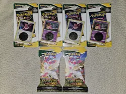 Pokemon Evolving Skies Blister + Sleeved Packs Lot Of 6 Eevee Slowpoke Promos - Image 1