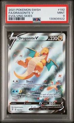 2021 POKEMON SWORD & SHIELD EVOLVING SKIES #192 FULL ART/DRAGONITE V PSA 9 - Image 1