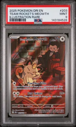 2025 POKEMON DRI EN-DESTINED RIVALS ILLUSTRATION RARE TEAM ROCKET'S MEOWTH PSA 9 - Image 1