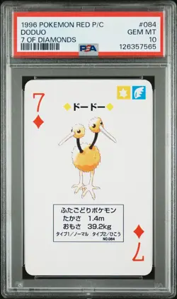 1996 POKEMON RED VERSION PLAYING CARDS 7 OF DIAMONDS #084 DODUO PSA 10 - Image 1