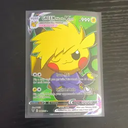 Pokemon GREEN Pikachu VCOS 018/055 Full Art Foil Card English FANART - Image 1