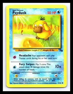 💥 Psyduck Fossil Rare Non Holo Pokemon 1999 Vintage Card # 53/62 - Image 1