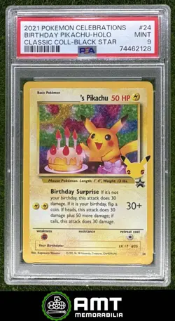 Birthday Pikachu PSA 9 2021 Pokemon Sword Shield Celebrations Classic Black Star - Image 1