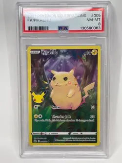 Pokemon TCG Celebrations Pikachu 005/025 PSA 8 NM-MT - Image 1