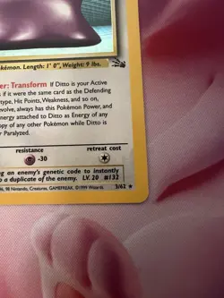 Ditto 3/62 Holo Rare - 1999 Pokemon WOTC Fossil - Unlimited Holo Rare Near Mint! - Image 2