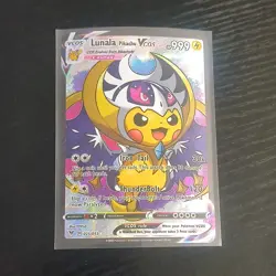 Pokemon Lunala Pikachu VCOS 025/055 Full Art Holo Card English FANART - Image 1