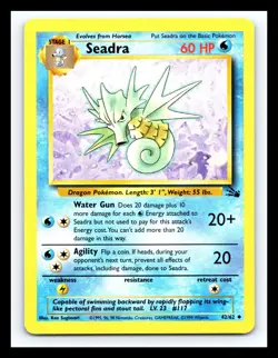 💥 Seadra Non Holo Foil WOTC Pokemon Card 42/62 Vintage Fossil Set 1999 - Image 1
