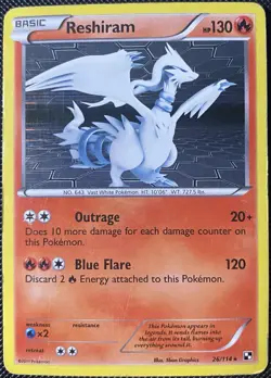 Reshiram 26/114 Black & White Holo *DAMAGED* Pokemon Card - Image 1