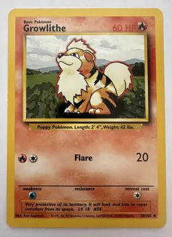 Growlithe Base Set 28/102 Uncommon Pokemon Card Unlimited Edition NM - Image 1