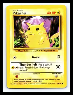 ⚡ Pikachu Non Holo Foil - Pokemon TCG 1999 Base Set Vintage Card # 58/102 - Image 1