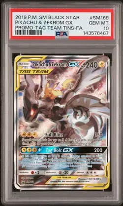2019 Pokemon Pikachu & Zekrom GX Tag Team Tin Promo #SM168 PSA 10 - Image 1
