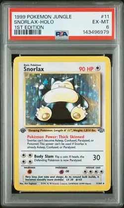 1999 POKEMON JUNGLE 1ST ED #11 SNORLAX-HOLO PSA 6 - Image 1