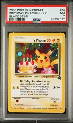 Big SWIRL! Psa 7 2000 Pokemon Promo Birthday Pikachu #24 - Image 2