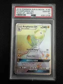 2019 POKEMON SUN & MOON TEAM UP SECRET #185 FULL ART/AMPHAROS GX PSA 10 - Image 1