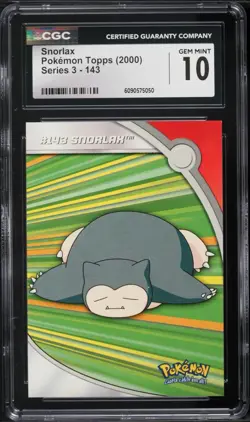 2000 Topps Pokemon Series 3 Snorlax #143 TV Animation Edition CGC 10 GEM MINT - Image 1