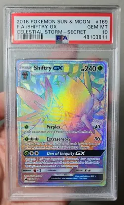 2018 POKEMON SUN & MOON CELESTIAL STORM SECRET #169 FULL ART/SHIFTRY GX PSA 10 - Image 1