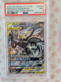 Pokemon Pikachu & Zekrom GX SM Black Star Promo TAG TEAM Holo SM168 PSA 9 240 HP - Image 2