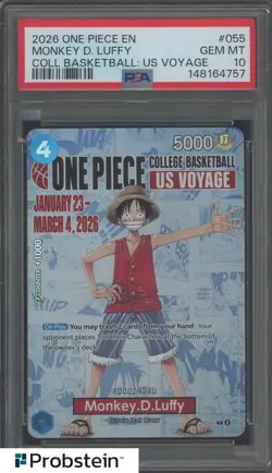 2026 One Piece EN College Basketball #055 Monkey D. Luffy PSA 10 GEM MINT - Image 1