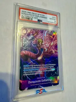 One Piece TCG English OP10-071 Donquixote Doflamingo Alt Art SR PSA 10 - Image 1