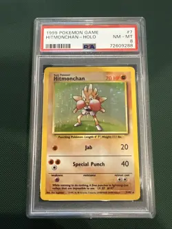 Pokemon TCG Hitmonchan Holo Rare Card Base Set 7/102 PSA 8! - Image 1