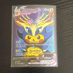 Pokemon Xerneas Pikachu VCOS Holo Card English FANART - Image 1