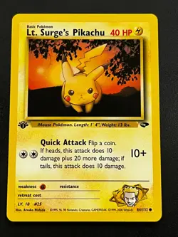 Lt. Surge's Pikachu 84/132 - Gym Challenge Regular 1st Edition Pokemon Card NM - Image 1