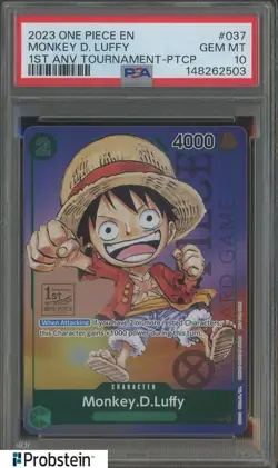 2023 One Piece EN 1st Anniversary Tournament PTCP #037 Monkey D Luffy PSA 10 - Image 1