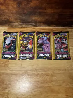 Pokemon Sun & Moon Unified Minds Mini Packs art set Lot 4 Packs 3 Cards Each - Image 1