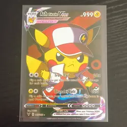 Pokemon Ash Pikachu VCOS 007/055 Full Art Foil Card English FANART - Image 1