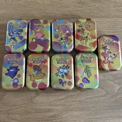 Pokemon 151 Mini Tins! Set of 9 EMPTY - NO PACKS! + Holo Cards Included TCG - Image 1