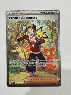 Pokemon TCG Destined Rivals Ethan's Adventure Full Art Trainer Card 236/182 Sir - Image 1