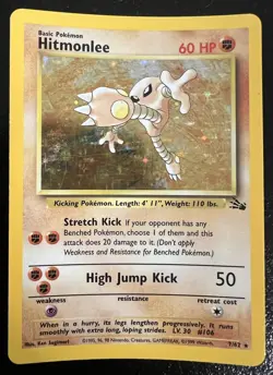 Hitmonlee - 7/62 - Pokemon Fossil Unlimited Holo Rare Card WOTC - LP - Image 1