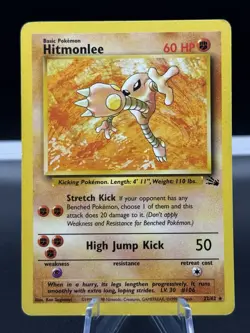 Pokemon Fossil Set Hitmonlee 22/62 Rare Card - MP 1999 WOTC - Image 1