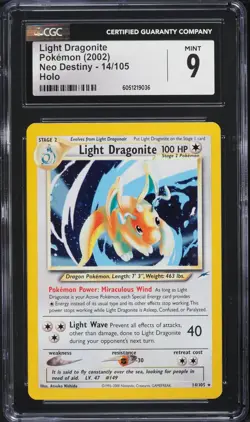 CGC 9 Light Dragonite Holo Rare Neo Destiny 2002 Pokemon Card #14 - Image 1