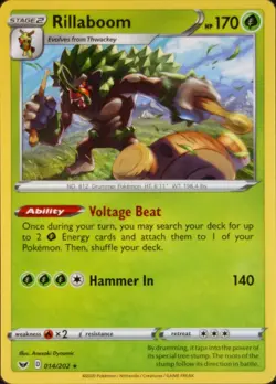 4x NM-Mint Rillaboom - 014/202 - Rare Non-Holo Theme Deck Exclusive Pokemon Deck - Image 1