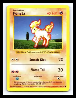 💥 Ponyta | Pokemon TCG 1999 | (Shadowless Set) Non Holo Vintage # 60/102 - Image 1