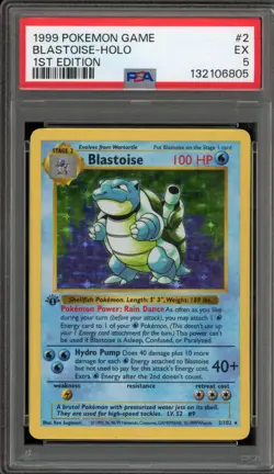 Pokemon Blastoise Base Set Shadowless 1st Edition Holo Rare #2 PSA 5 - Image 1