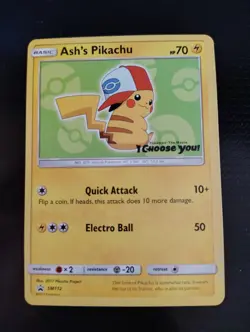 Pokemon TCG Ash’s Pikachu I Choose You SM112 Black Star Promo - NM - Image 1