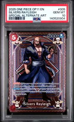 2025 One Piece OP11 EN Silvers Rayleigh Special Alt Art #005 PSA 10 - Image 1