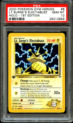 Pokemon 1st Edition LT. SURGE'S ELECTABUZZ Gym Heroes 2000 PSA 10 GEM MINT - Image 1